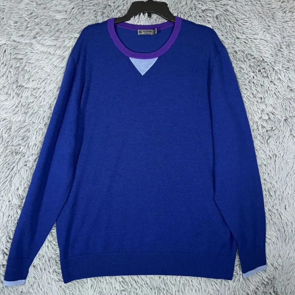 G Fore Adult Sweater Mens XXL Blue Purple Wool Solid Pullover Long Sleeve Mens
